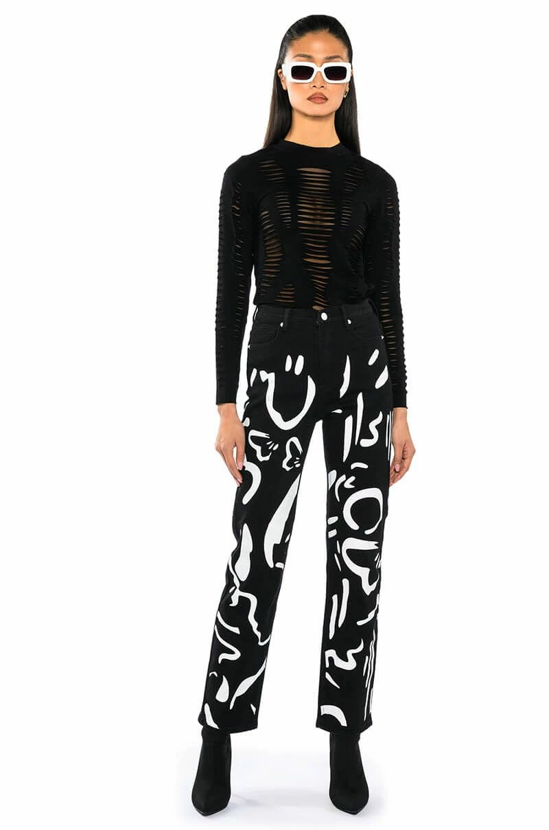 ABSTRACT PAINTED HIGH WAISTED WIDE LEG JEAN - Image 2