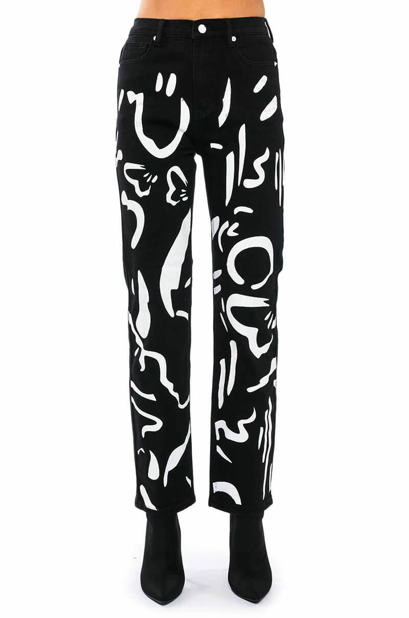 ABSTRACT PAINTED HIGH WAISTED WIDE LEG JEAN - Image 4