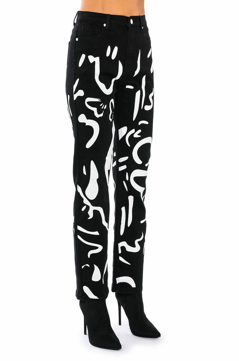 ABSTRACT PAINTED HIGH WAISTED WIDE LEG JEAN - Image 5