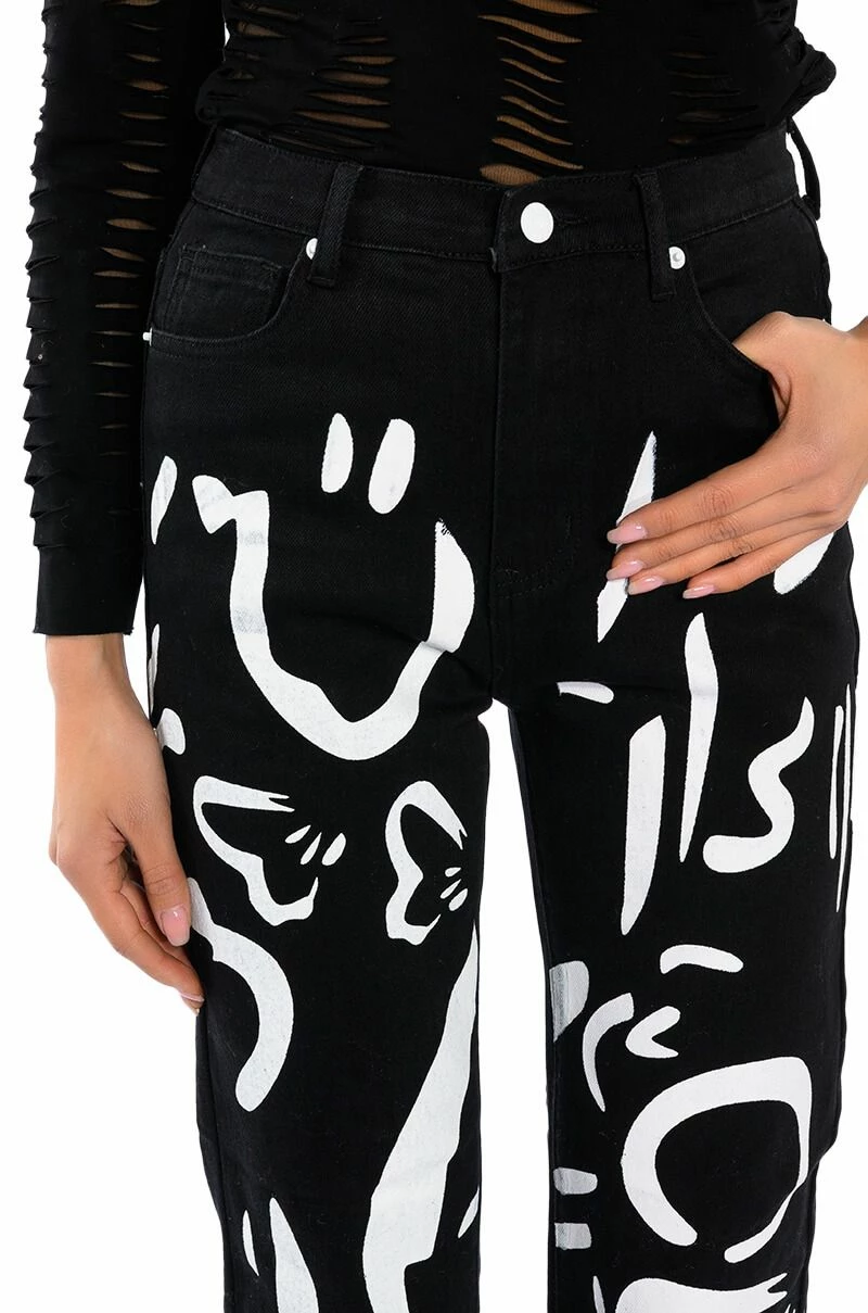 ABSTRACT PAINTED HIGH WAISTED WIDE LEG JEAN - Image 8