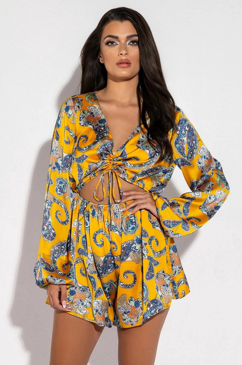 ADMIT IT LONG SLEEVE PRINTED ROMPER WITH CUT OUT 3 ADMIT IT LONG SLEEVE PRINTED ROMPER WITH CUT OUT