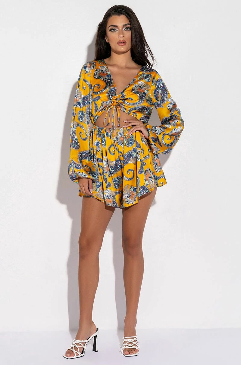 ADMIT IT LONG SLEEVE PRINTED ROMPER WITH CUT OUT 4 ADMIT IT LONG SLEEVE PRINTED ROMPER WITH CUT OUT - Image 2