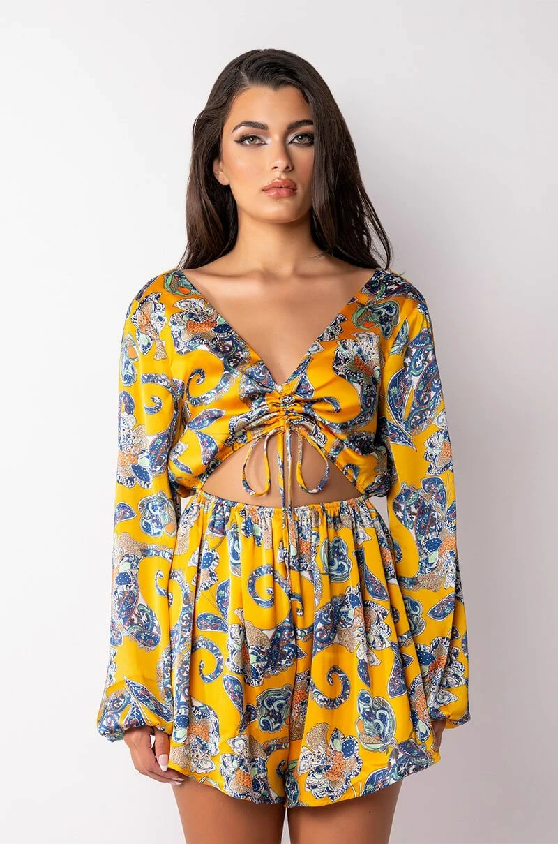 ADMIT IT LONG SLEEVE PRINTED ROMPER WITH CUT OUT 5 ADMIT IT LONG SLEEVE PRINTED ROMPER WITH CUT OUT - Image 3