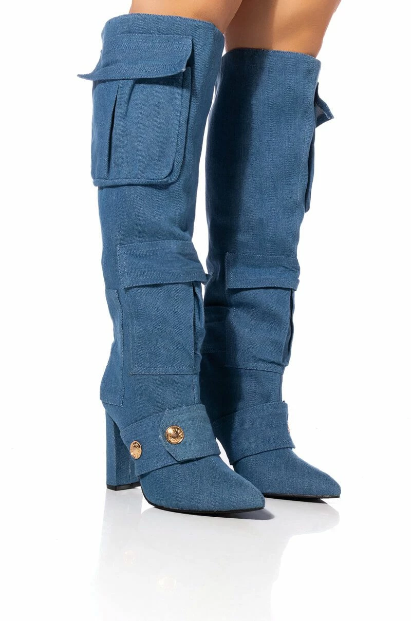 ALL OVER ME CHUNKY CARGO PATCHWORK BOOT IN DENIM 3 ALL OVER ME CHUNKY CARGO PATCHWORK BOOT IN DENIM