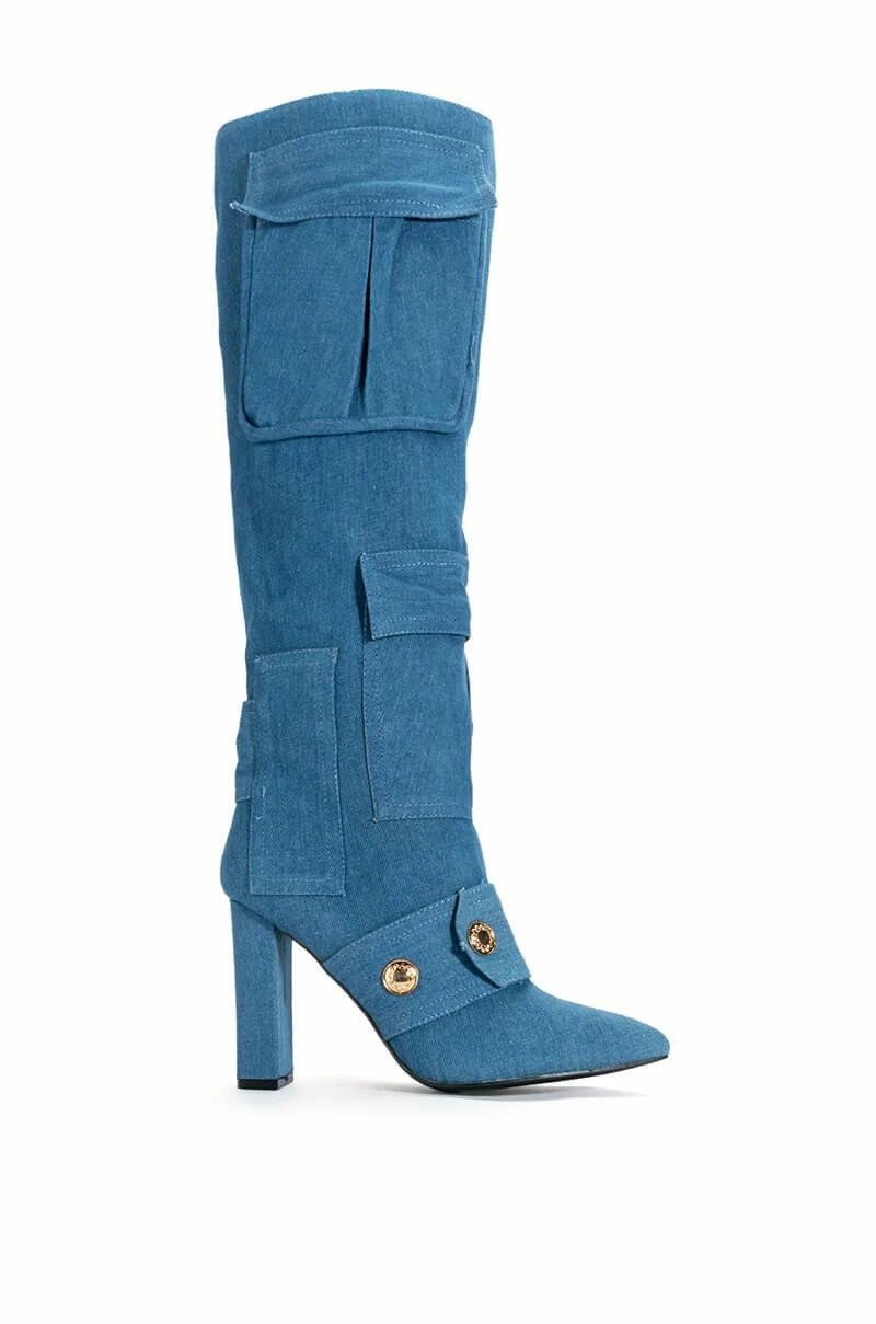 ALL OVER ME CHUNKY CARGO PATCHWORK BOOT IN DENIM 4 ALL OVER ME CHUNKY CARGO PATCHWORK BOOT IN DENIM - Image 2