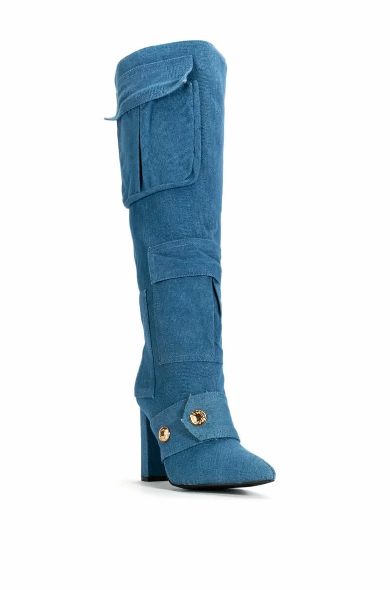 ALL OVER ME CHUNKY CARGO PATCHWORK BOOT IN DENIM 5 ALL OVER ME CHUNKY CARGO PATCHWORK BOOT IN DENIM - Image 3