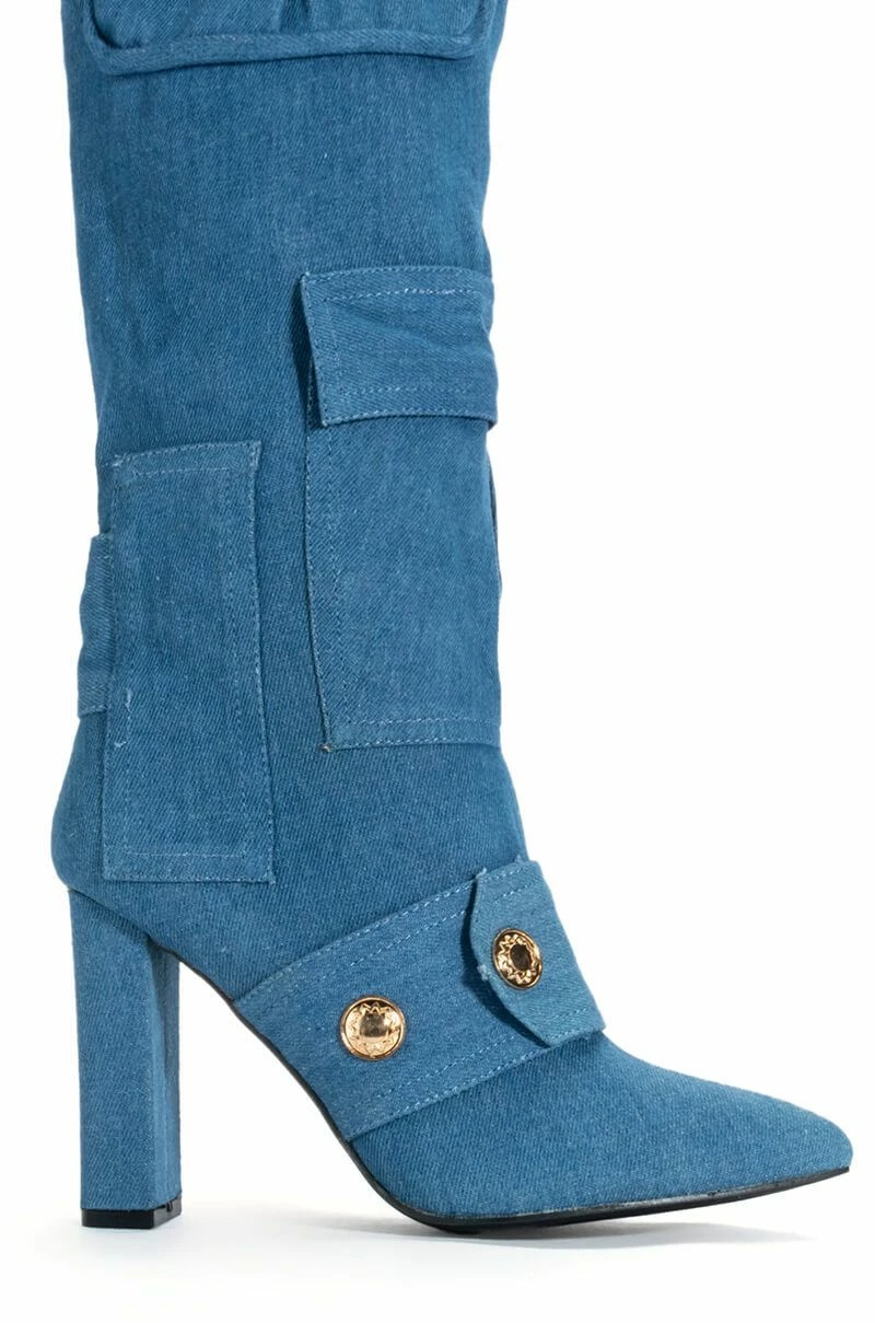ALL OVER ME CHUNKY CARGO PATCHWORK BOOT IN DENIM 7 ALL OVER ME CHUNKY CARGO PATCHWORK BOOT IN DENIM - Image 5