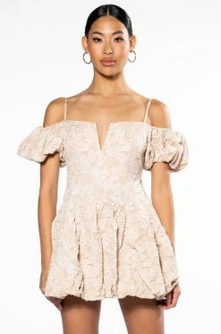 AURORA OFF SHOULDER BUBBLE MINI DRESS 12 AURORA OFF SHOULDER BUBBLE MINI DRESS -AKIRA Sales Shop aurora off shoulder bubble mini dress cream 4 4