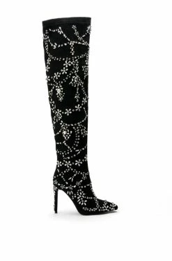 AZALEA WANG AGELESS RHINESTONE STILETTO BOOT IN BLACK SUEDE