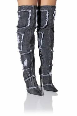 AZALEA WANG ALL MINE DISTRESSED DENIM BOOT IN DARK DENIM