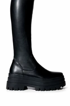AZALEA WANG ARETHA STRETCH BOOT WITH 4 WAY STRETCH IN BLACK -AKIRA Sales Shop azalea wang aretha stretch boot in black black 5 5