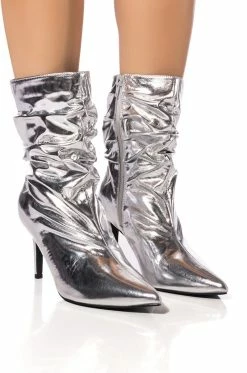 AZALEA WANG ARIELLA SLOUCH STILETTO BOOTIE IN SILVER
