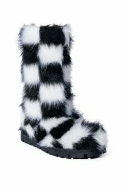 AZALEA WANG ASPEN FURRY CHECKERBOARD BOOTIE IN BLACKWHITE -AKIRA Sales Shop azalea wang aspen furry checkerboard bootie in blackwhite black white 3 3