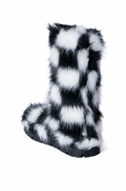 AZALEA WANG ASPEN FURRY CHECKERBOARD BOOTIE IN BLACKWHITE -AKIRA Sales Shop azalea wang aspen furry checkerboard bootie in blackwhite black white 4 4