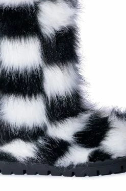 AZALEA WANG ASPEN FURRY CHECKERBOARD BOOTIE IN BLACKWHITE -AKIRA Sales Shop azalea wang aspen furry checkerboard bootie in blackwhite black white 5 5