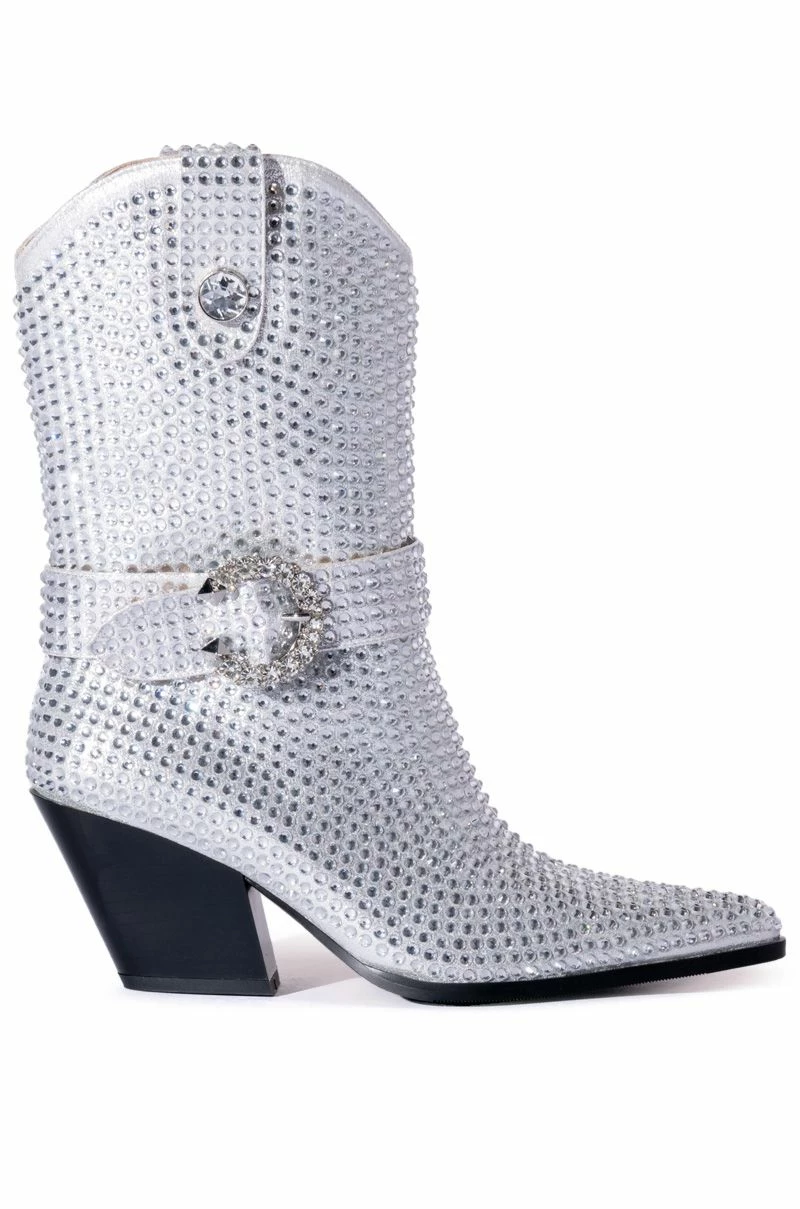 AZALEA WANG BIG SLAY RHINESTONE EMBELLISHED WESTERN BOOTIE IN SILVER - Image 2