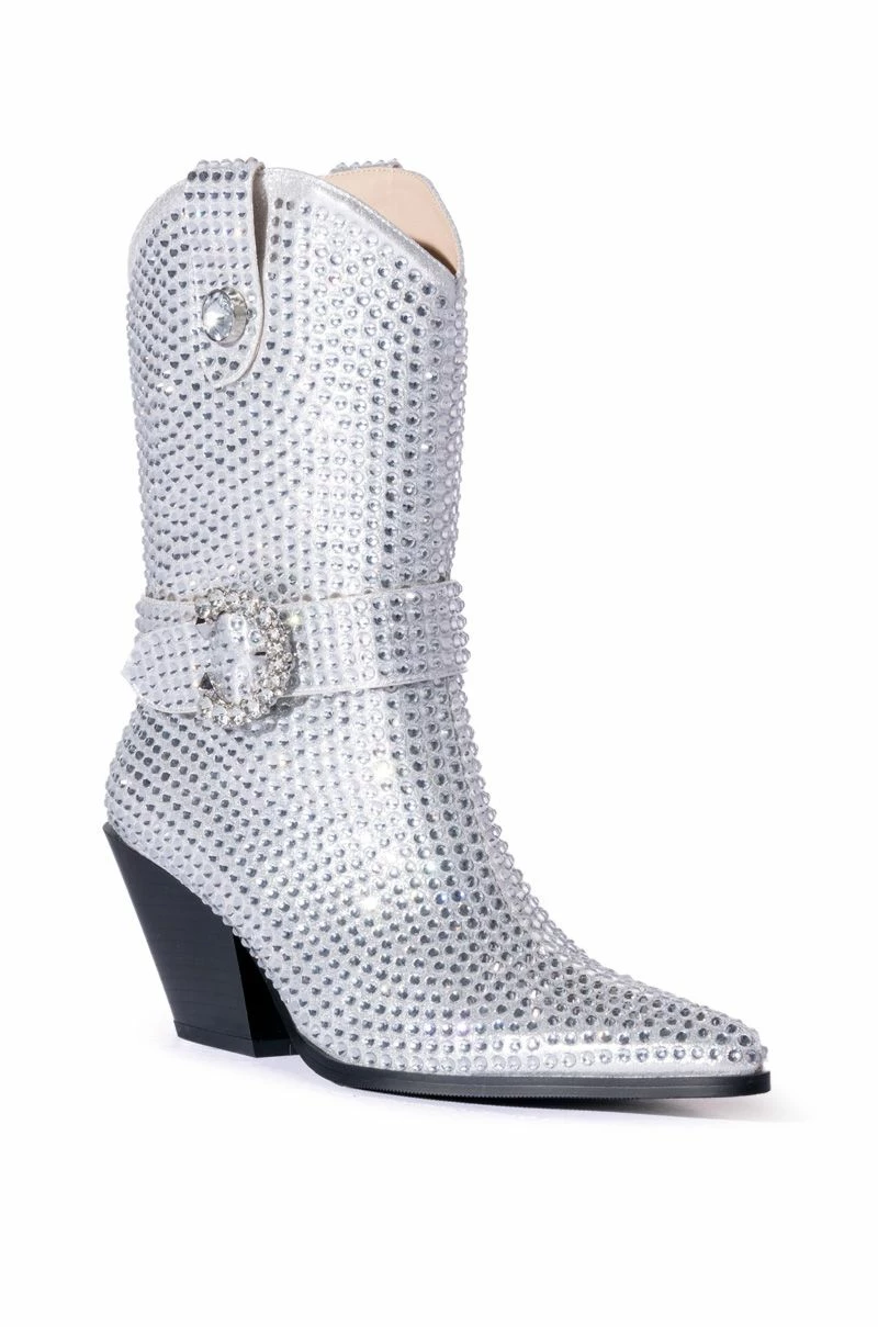 AZALEA WANG BIG SLAY RHINESTONE EMBELLISHED WESTERN BOOTIE IN SILVER - Image 3