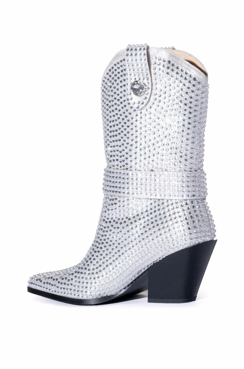 AZALEA WANG BIG SLAY RHINESTONE EMBELLISHED WESTERN BOOTIE IN SILVER - Image 4