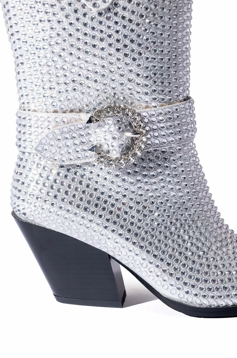 AZALEA WANG BIG SLAY RHINESTONE EMBELLISHED WESTERN BOOTIE IN SILVER - Image 5