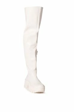 AZALEA WANG BIG STEPPER THIGH HIGH FLATFORM BOOT IN CREAM -AKIRA Sales Shop azalea wang big stepper thigh high flatform boot in cream cream 3 3