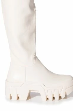 AZALEA WANG BIG STEPPER THIGH HIGH FLATFORM BOOT IN CREAM -AKIRA Sales Shop azalea wang big stepper thigh high flatform boot in cream cream 5 5