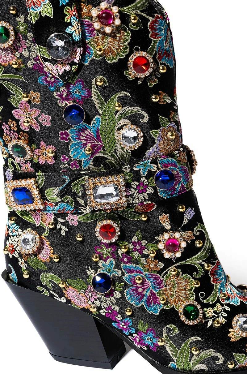 AZALEA WANG DILIGENT GEM EMBELLISHED BROCADE WESTERN BOOTIE IN BLACK - Image 5