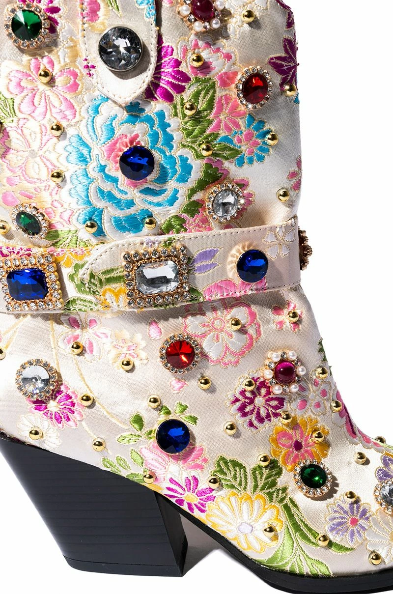 AZALEA WANG DILIGENT GEM EMBELLISHED BROCADE WESTERN BOOTIE IN BONE - Image 5