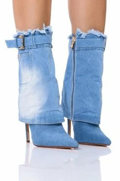 AZALEA WANG DOUBLE DOWN DENIM FOLD OVER STILETTO BOOTIE
