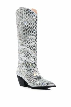 AZALEA WANG DRIVEN RHINESTONE WESTERN BOOT IN SILVER -AKIRA Sales Shop azalea wang driven rhinestone western boot in silver silver 3 3