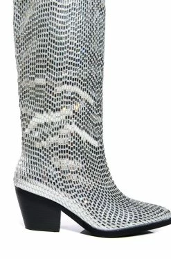 AZALEA WANG DRIVEN RHINESTONE WESTERN BOOT IN SILVER -AKIRA Sales Shop azalea wang driven rhinestone western boot in silver silver 5 5