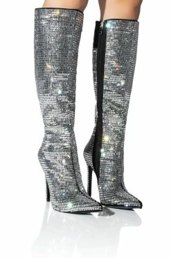 AZALEA WANG ELOISE RHINESTONE STILETTO BOOT IN SILVER