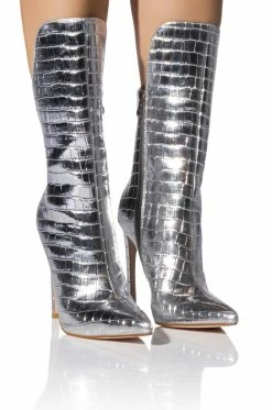 AZALEA WANG FAYE CROC BOOTIE IN SILVER