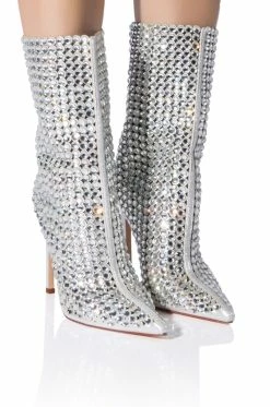 AZALEA WANG FULL OF LOVE RHINESTONE EMBELLISHED BOOTIE IN SILVER