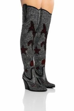 AZALEA WANG GO WITH THE FLOW WESTERN THIGH HIGH CHUNKY HEEL BOOT