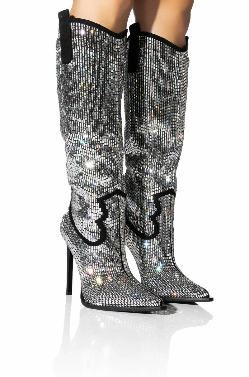 AZALEA WANG HEIDEMARIE WESTERN RHINESTONE STILETTO BOOT IN SILVER 3 AZALEA WANG HEIDEMARIE WESTERN RHINESTONE STILETTO BOOT IN SILVER
