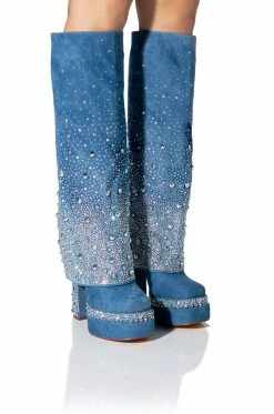 AZALEA WANG INVISIBLE DENIM BOOT WITH DIAMONDS