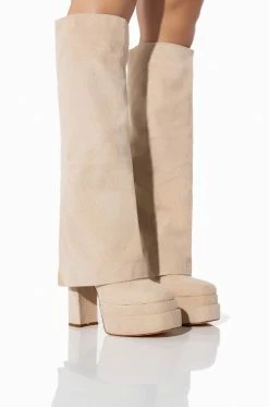 AZALEA WANG INVISIBLE FOLD OVER CHUNKY BOOT IN TAN SUEDE
