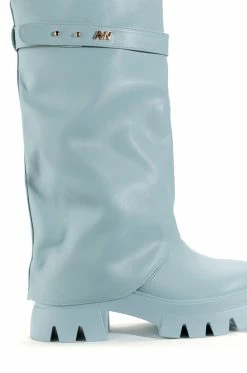 AZALEA WANG JET FOLD OVER FLATFORM BOOT IN BLUE -AKIRA Sales Shop azalea wang jet fold over flatform boot in blue blue 5 5