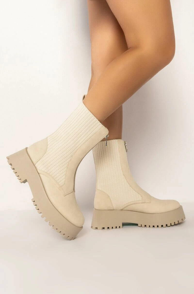 AZALEA WANG KENNEDY KNIT FRONT ZIP FLATFORM BOOTIE IN BONE 4 AZALEA WANG KENNEDY KNIT FRONT ZIP FLATFORM BOOTIE IN BONE - Image 2