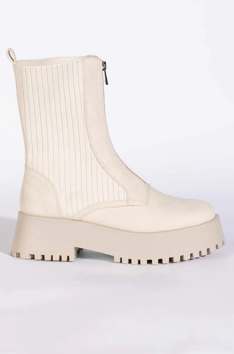 AZALEA WANG KENNEDY KNIT FRONT ZIP FLATFORM BOOTIE IN BONE 5 AZALEA WANG KENNEDY KNIT FRONT ZIP FLATFORM BOOTIE IN BONE - Image 3