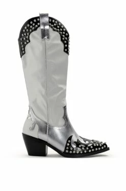 Alternative view of AZALEA WANG KNOX RHINESTONE EMBELLISHED WESTERN BOOT IN WHITE BLACK