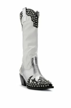 AZALEA WANG KNOX RHINESTONE EMBELLISHED WESTERN BOOT IN WHITE BLACK -AKIRA Sales Shop azalea wang knox rhinestone embellished western boot in white black white black 3 3