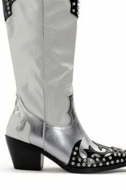 AZALEA WANG KNOX RHINESTONE EMBELLISHED WESTERN BOOT IN WHITE BLACK -AKIRA Sales Shop azalea wang knox rhinestone embellished western boot in white black white black 5 5