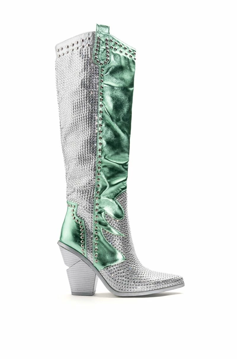 AZALEA WANG LEITTEN CHUNKY WESTERN RHINESTONE BOOT IN GREEN 4 AZALEA WANG LEITTEN CHUNKY WESTERN RHINESTONE BOOT IN GREEN - Image 2
