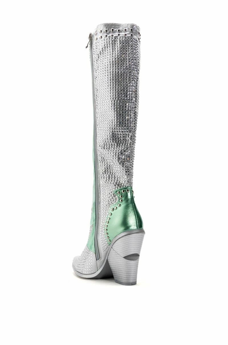AZALEA WANG LEITTEN CHUNKY WESTERN RHINESTONE BOOT IN GREEN 6 AZALEA WANG LEITTEN CHUNKY WESTERN RHINESTONE BOOT IN GREEN - Image 4