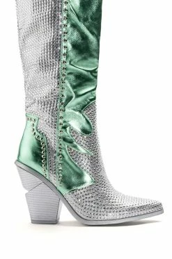 AZALEA WANG LEITTEN CHUNKY WESTERN RHINESTONE BOOT IN GREEN 11 AZALEA WANG LEITTEN CHUNKY WESTERN RHINESTONE BOOT IN GREEN -AKIRA Sales Shop azalea wang leitten chunky western rhinestone boot in green green 5 5