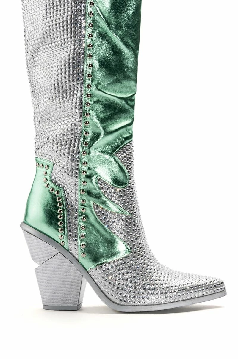 AZALEA WANG LEITTEN CHUNKY WESTERN RHINESTONE BOOT IN GREEN 7 AZALEA WANG LEITTEN CHUNKY WESTERN RHINESTONE BOOT IN GREEN - Image 5