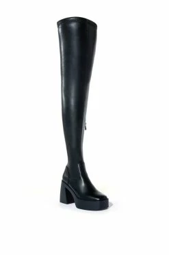 AZALEA WANG MADE FOR WALKING STRETCHY CHUNKY BOOT WITH 4 WAY STRETCH IN BLACK -AKIRA Sales Shop azalea wang made for walking stretchy chunky boot in black black 3 3