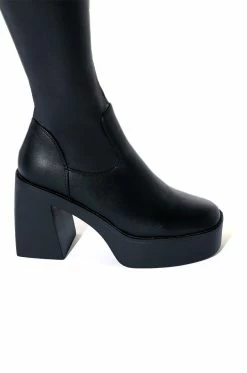 AZALEA WANG MADE FOR WALKING STRETCHY CHUNKY BOOT WITH 4 WAY STRETCH IN BLACK -AKIRA Sales Shop azalea wang made for walking stretchy chunky boot in black black 5 5