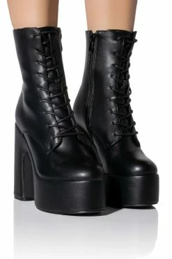 AZALEA WANG MAKE IT HAPPEN PU CHUNKY HEEL PLATFORM BOOTIE IN BLACK